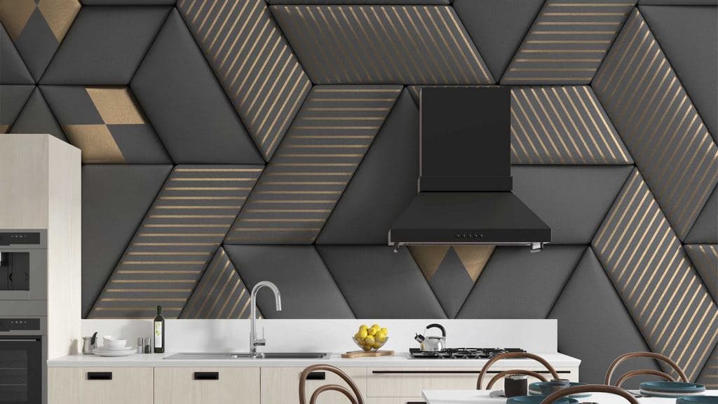 Elegant Black Abstract Pattern Wall Art Design wallpaper shown in a room