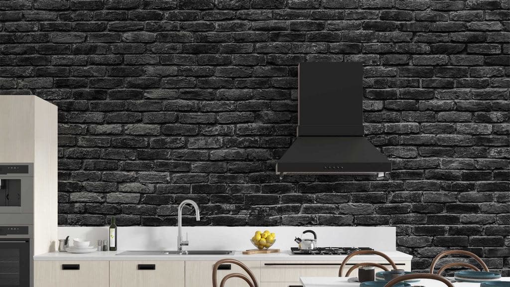 Black Brick Pattern Wallpaper shown in a room