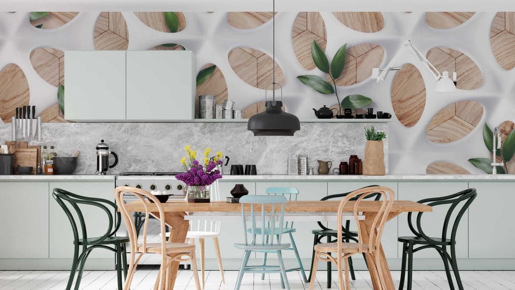 Contemporary 3D Pattern Art Wall Wallpaper shown in a room
