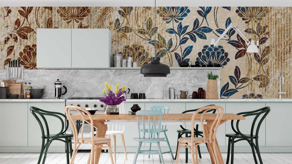 Flower Pattern Wallpaper shown in a room