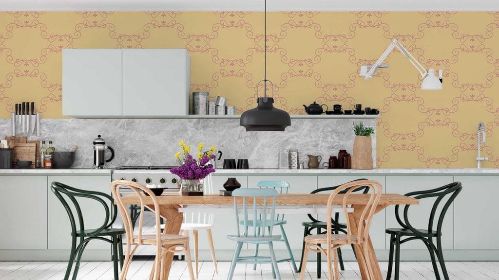 Beautiful Design on Orange Background Wallpaper Mural shown in a room