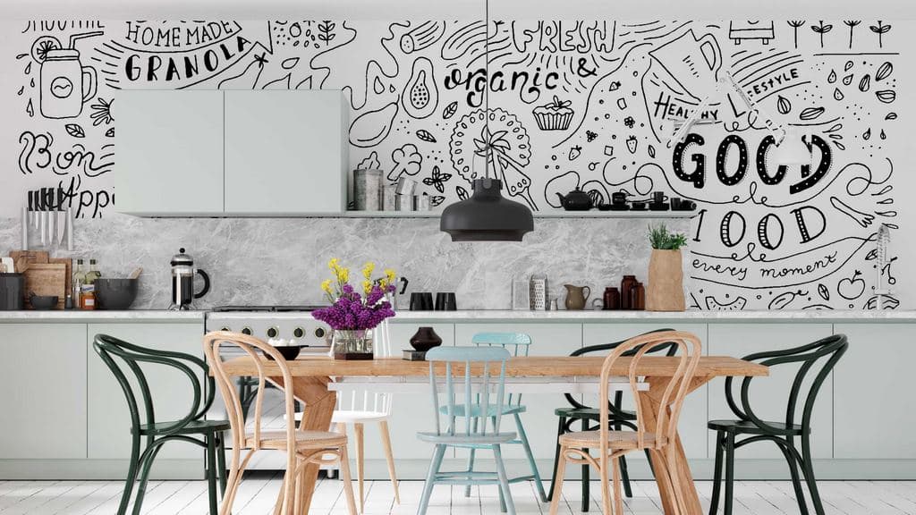 Contemporary Doodle Design Wall Decor Wallpaper shown in a room