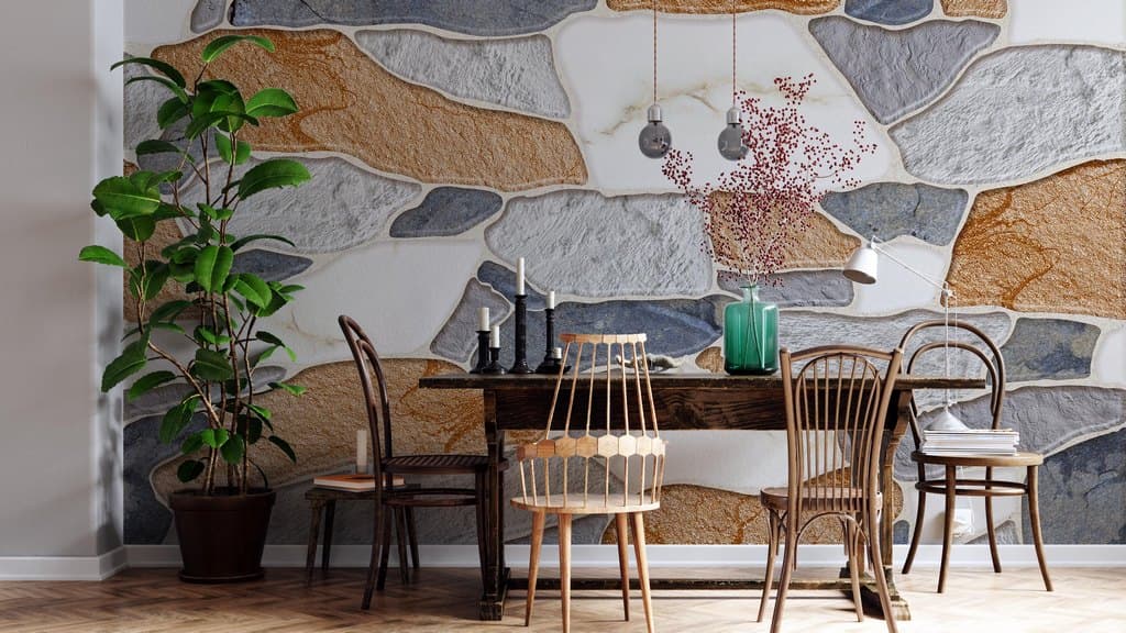 Rocky Wall Marble Art Wallpaper Mural shown in a room