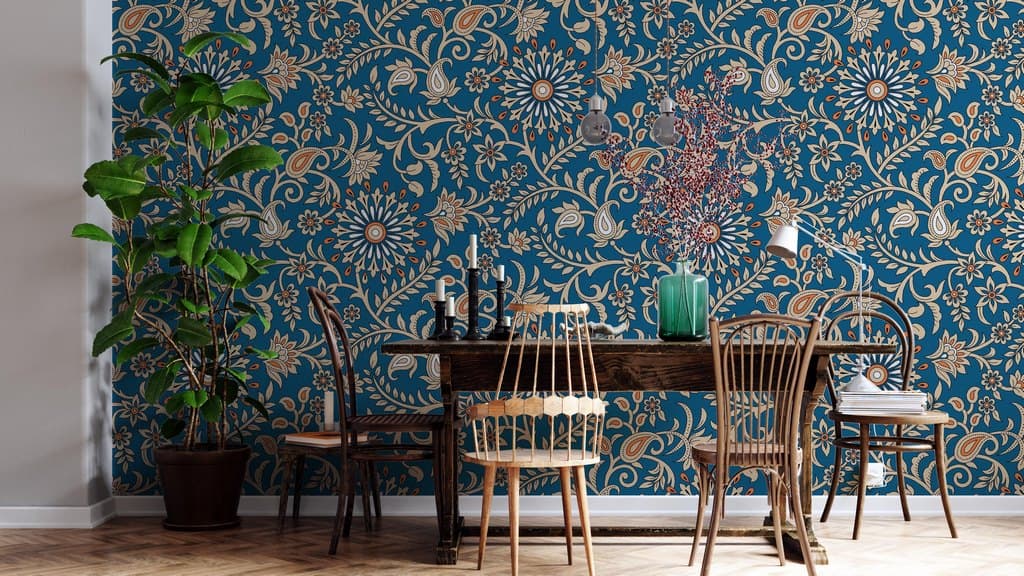 Flourish Pattern Wallpaper shown in a room
