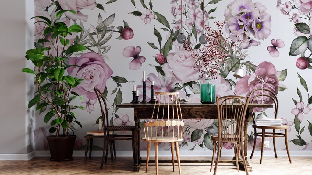 Peony Flower Wallpaper shown in a room