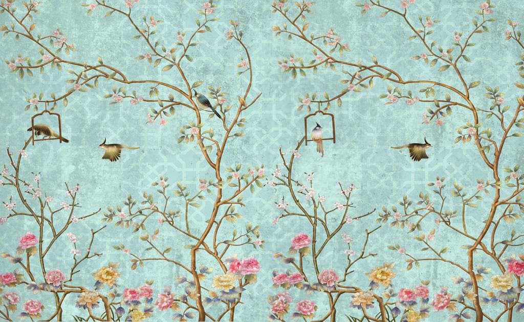 Birds on Tree Branches Luxury Design Wallpaper pattern detail