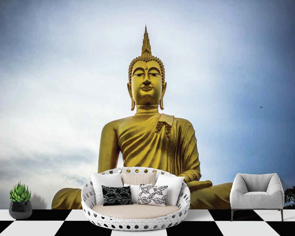 Gold Statue Buddha shown in a room