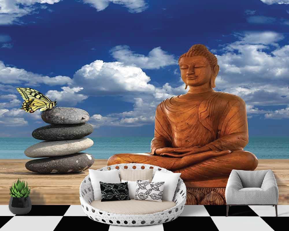 Elegant Buddha Stone Balance Nature wallpaper shown in a room