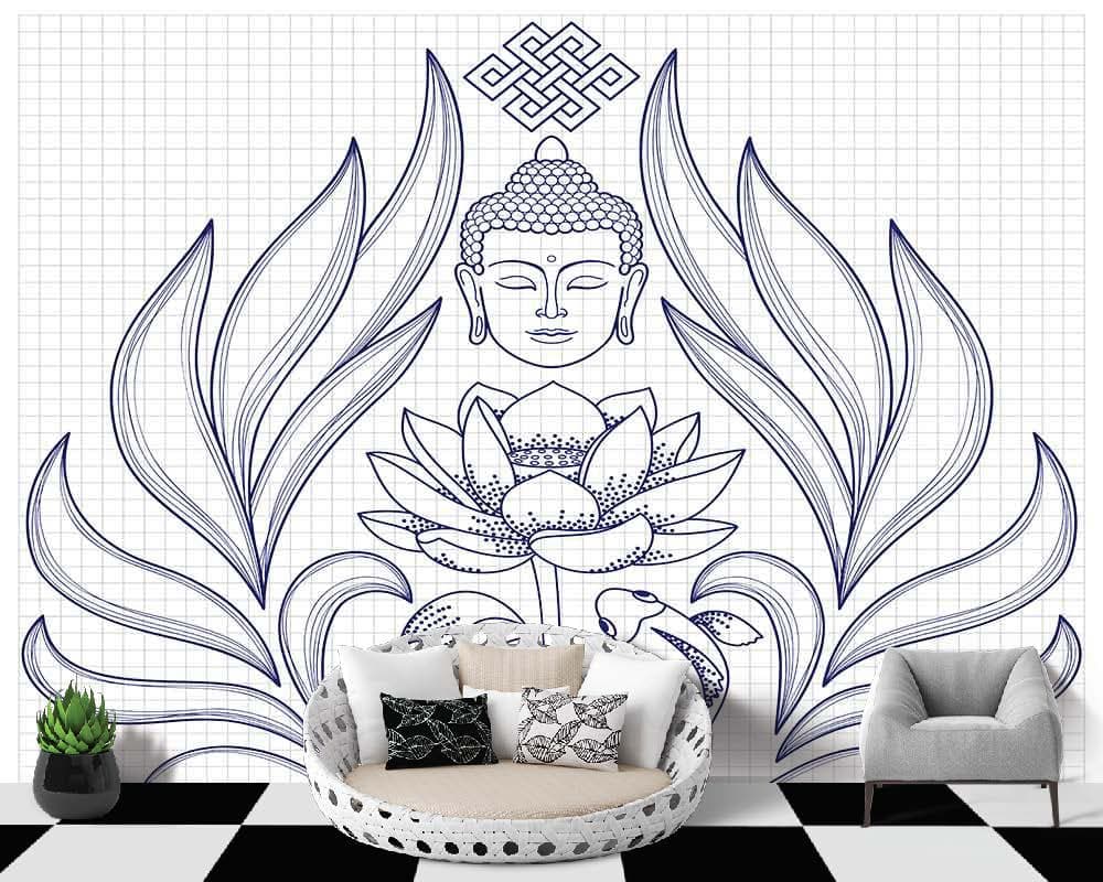 Line Art Buddha shown in a room