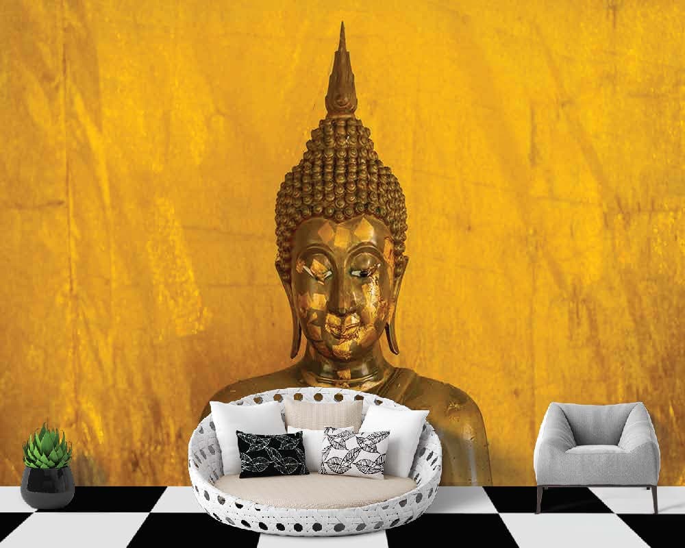 Decorative Buddha Spiritual Scene wallpaper shown in a room