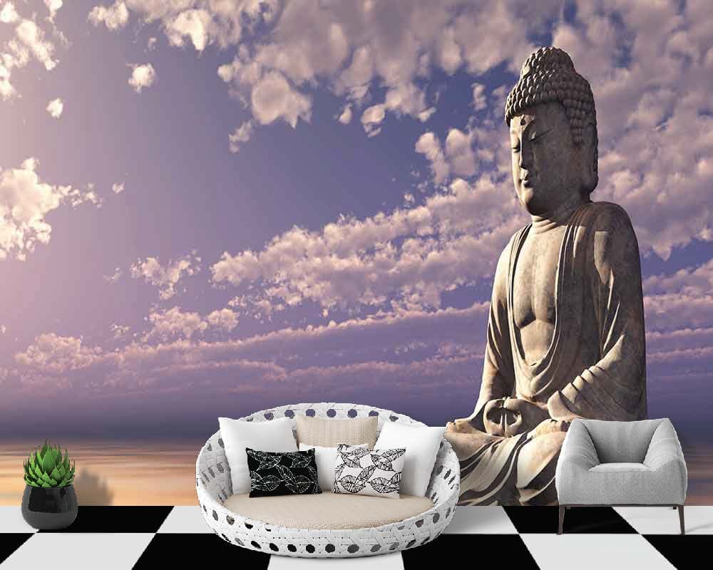 Spiritual Buddha Statue Cloud View wallpaper shown in a room