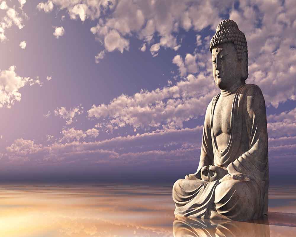 Spiritual Buddha Statue Cloud View wallpaper pattern detail