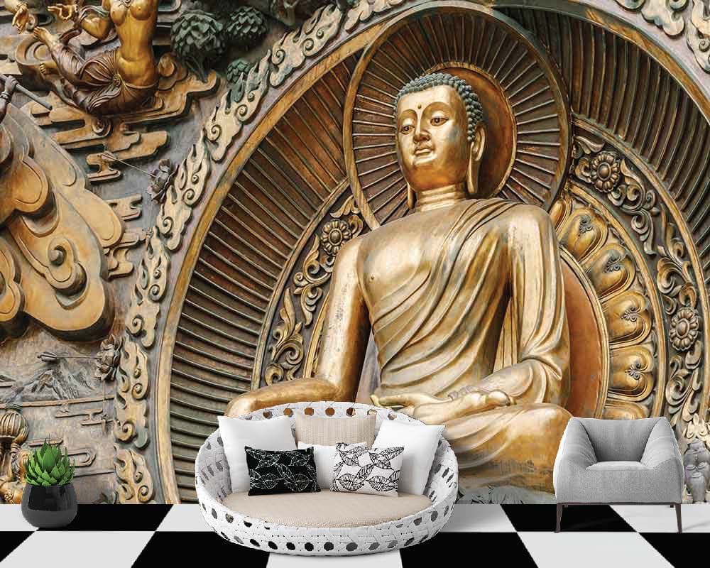 Serene Buddha Side View Spiritual Wall Mural Wallpaper shown in a room