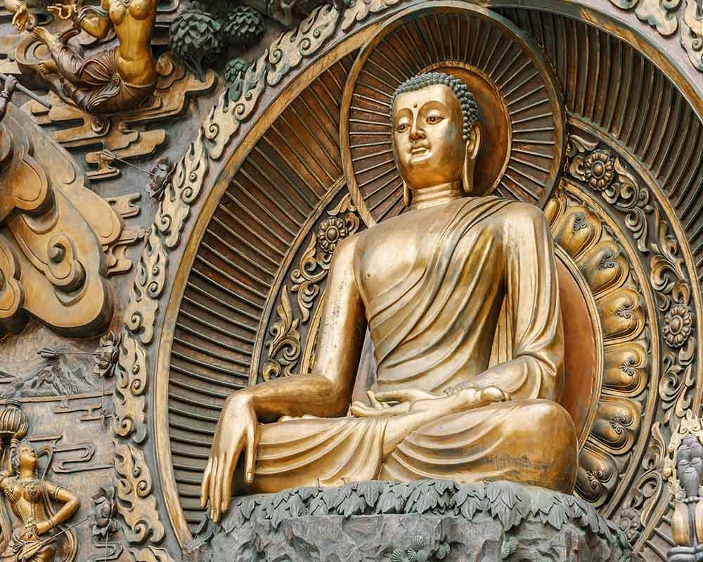 Serene Buddha Side View Spiritual Wall Mural Wallpaper pattern detail
