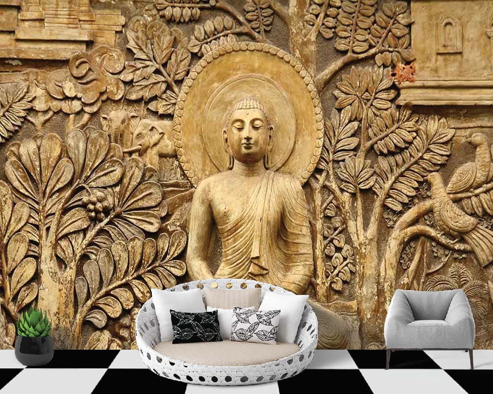 Modern Zen Buddha Stone Texture Wallpaper shown in a room
