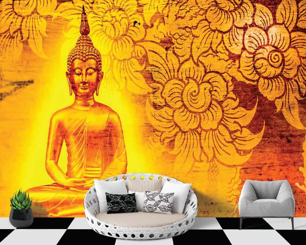 Floral Buddha shown in a room