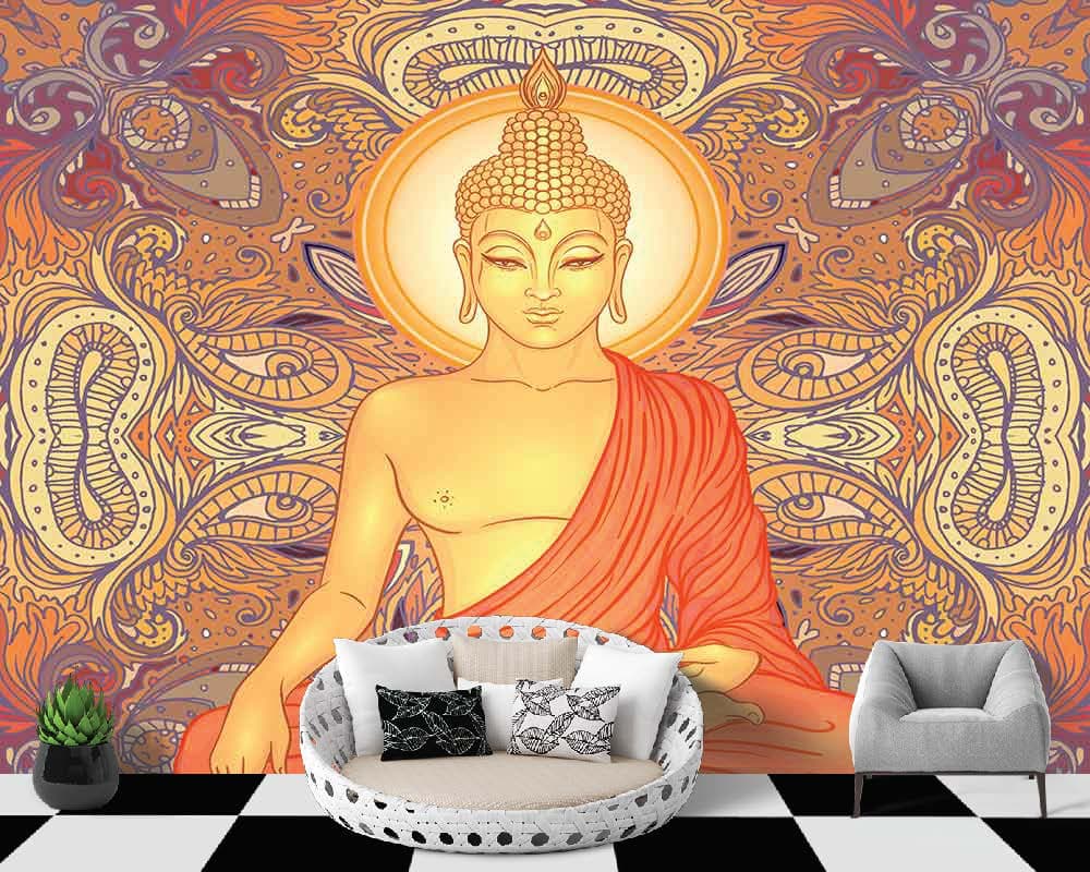 Buddha Painting Wallpaper for Home shown in a room