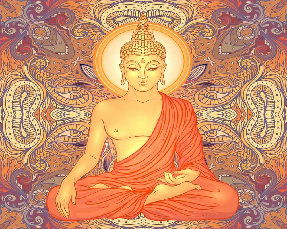Buddha Painting Wallpaper for Home pattern detail