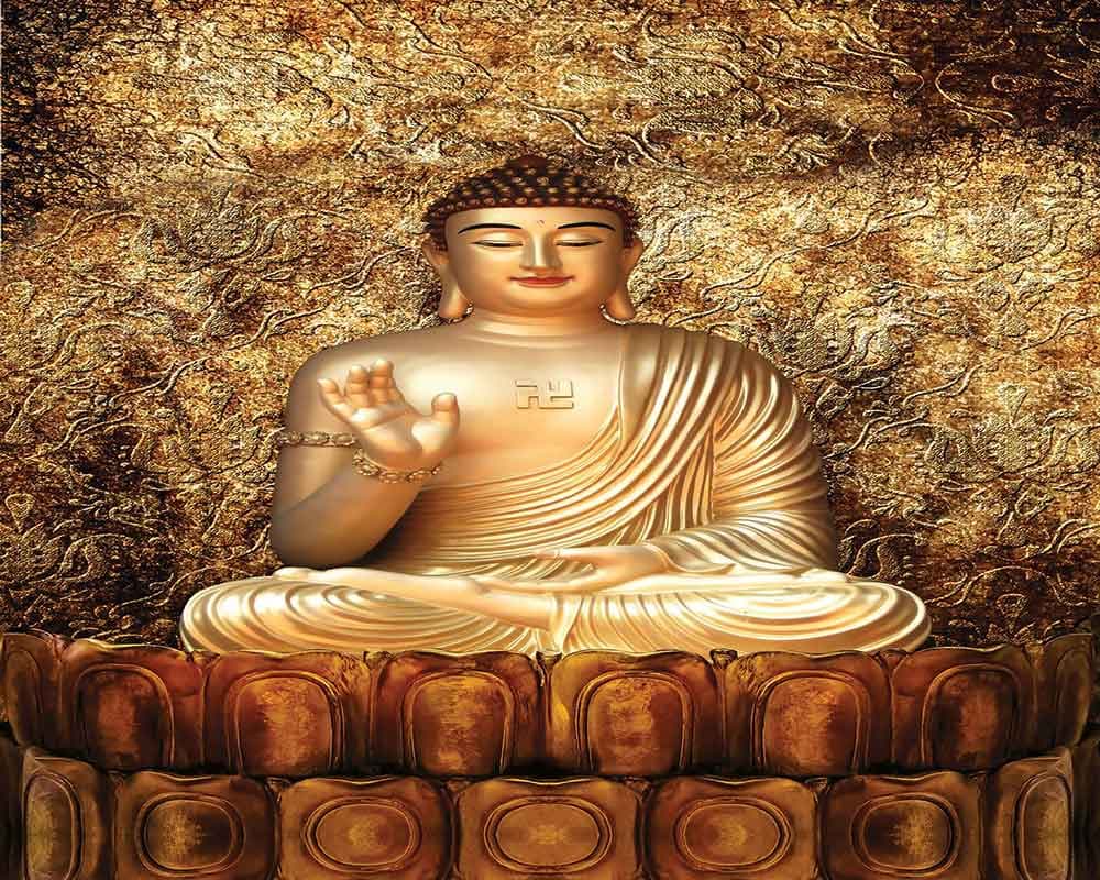 3D Gold Buddha Wallpaper for Home pattern detail