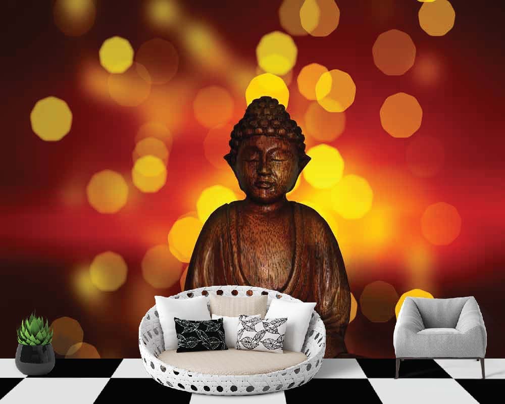 Sparkeling buddha shown in a room