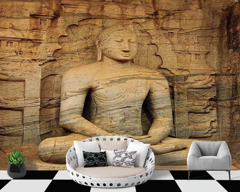 Praying Buddha shown in a room