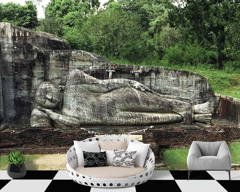 Buddha Lying in Nature shown in a room