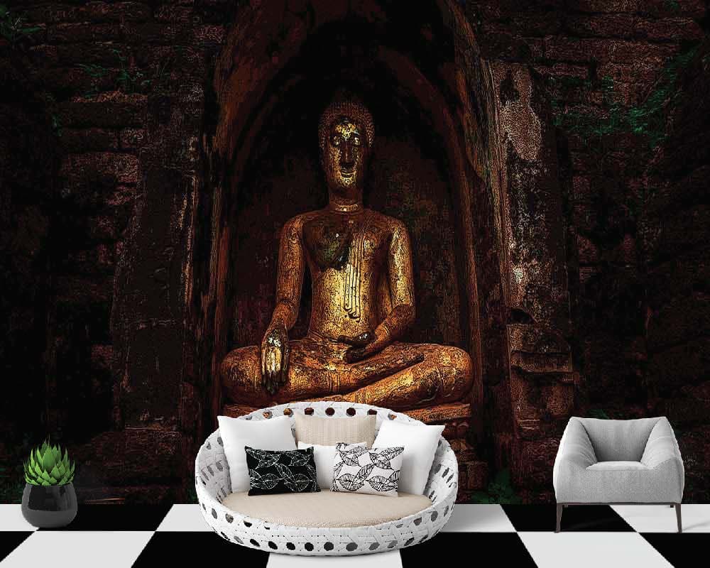 Bronze Buddha shown in a room