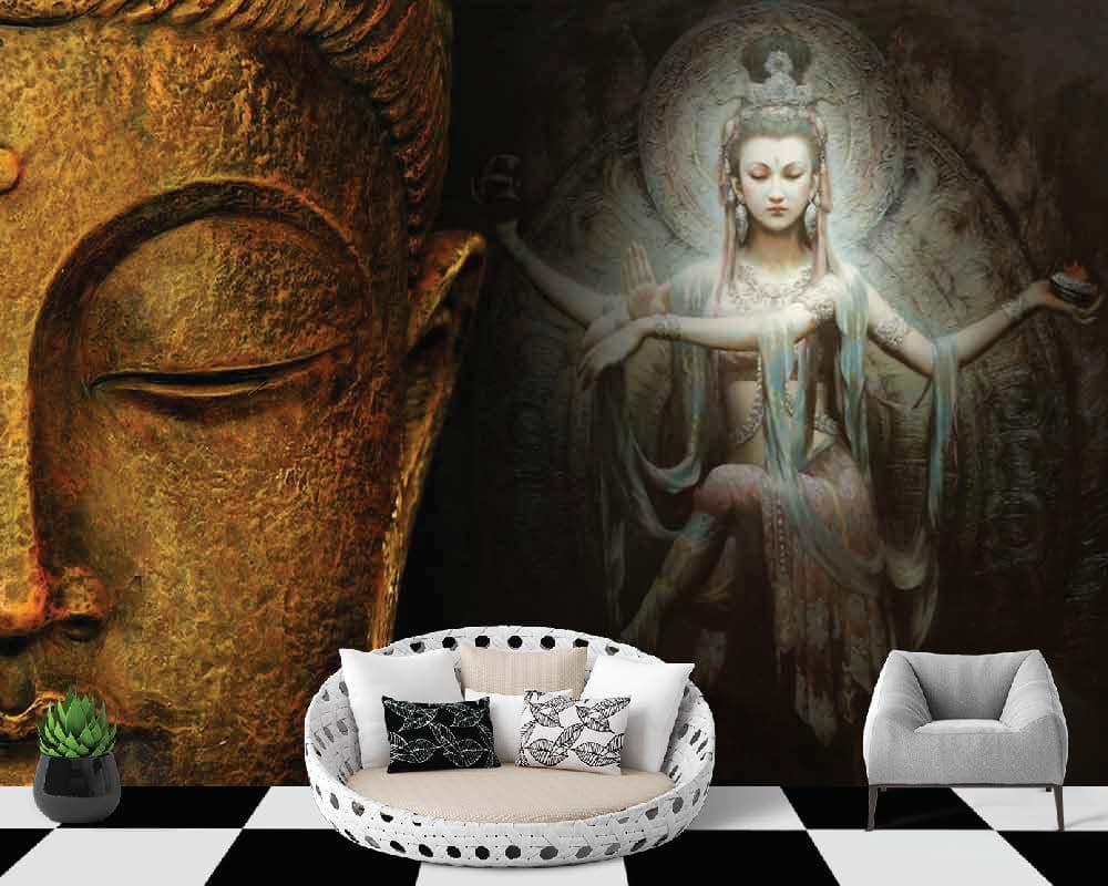 Buddha With God shown in a room