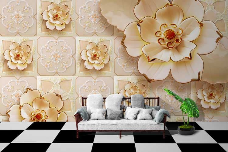 3D Flower Goldern Work shown in a room