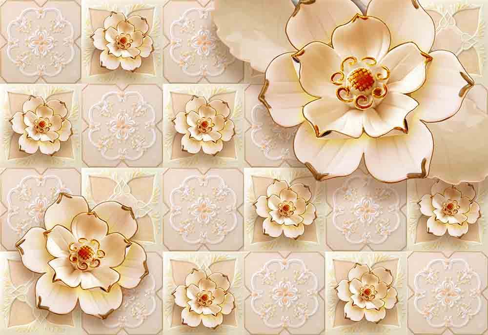 3D Flower Goldern Work pattern detail