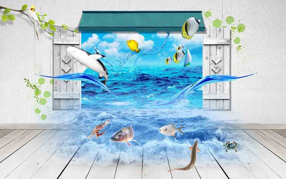 Ocean All Around Scenic Blue Sea Nature Wall Mural Wallpaper pattern detail