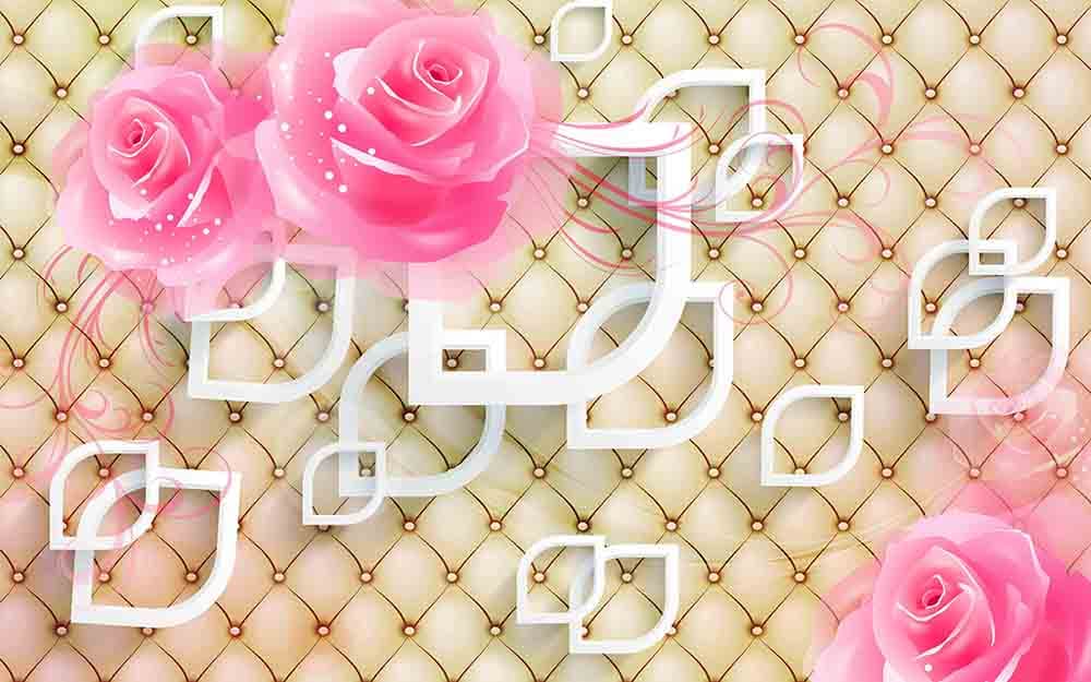3D Pink Rose With Cushion Effect Background Wallpaper for Wall pattern detail