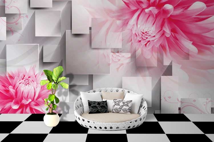 3D Wall Pink Flower shown in a room