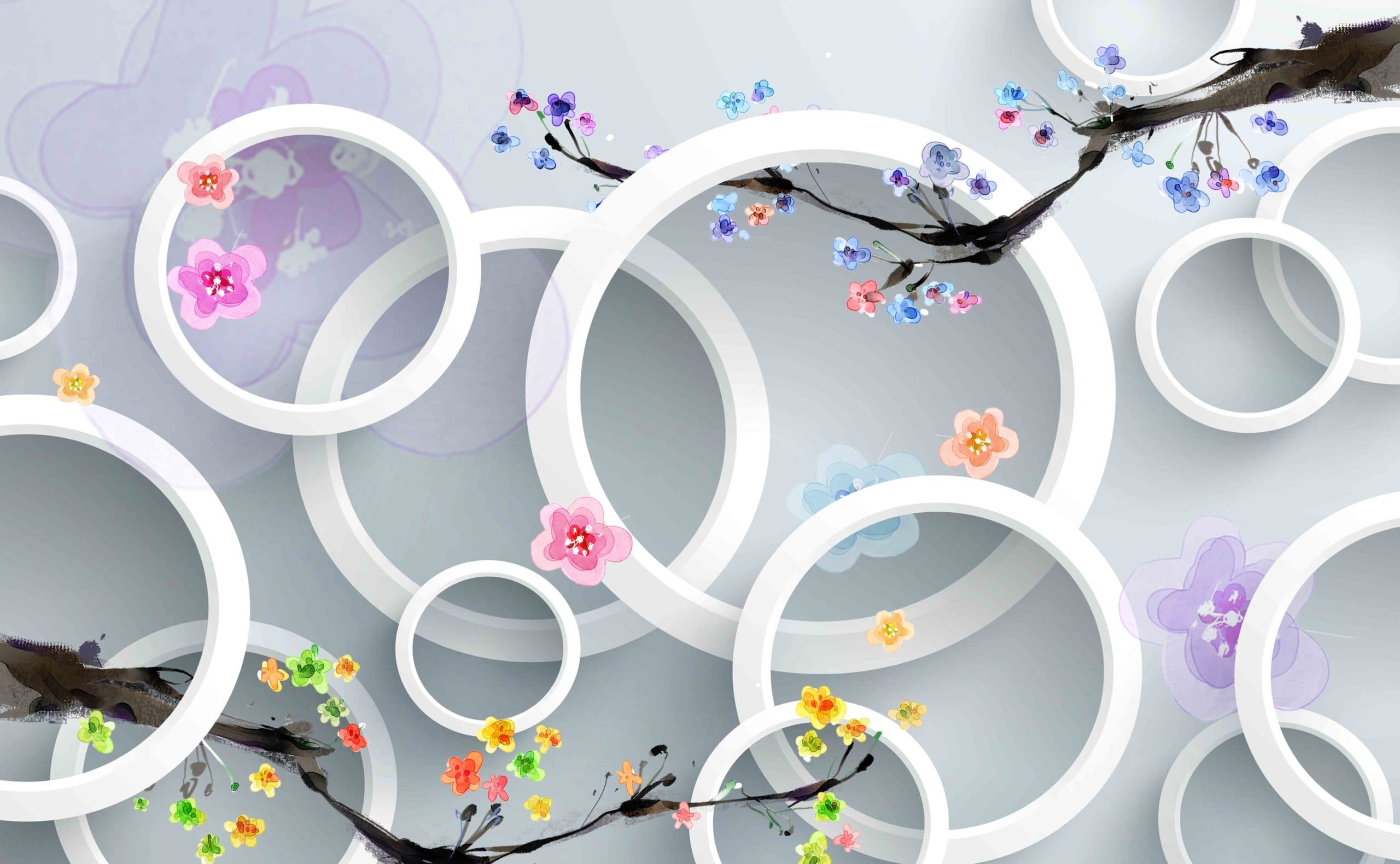 Circles 3D With Flowers pattern detail