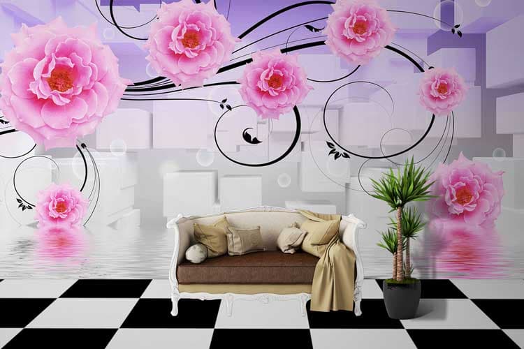 Contemporary Pink Abstract Pattern Decorative Wall Wallpaper shown in a room