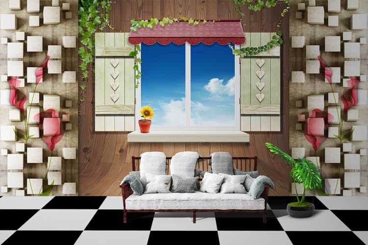 Scenic Outdoor Window View Wall Mural Wallpaper shown in a room