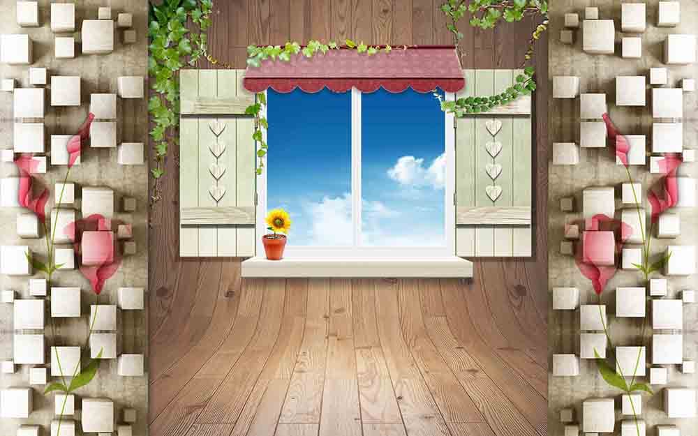 Scenic Outdoor Window View Wall Mural Wallpaper pattern detail