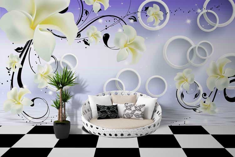 3D Flower Blue Background shown in a room