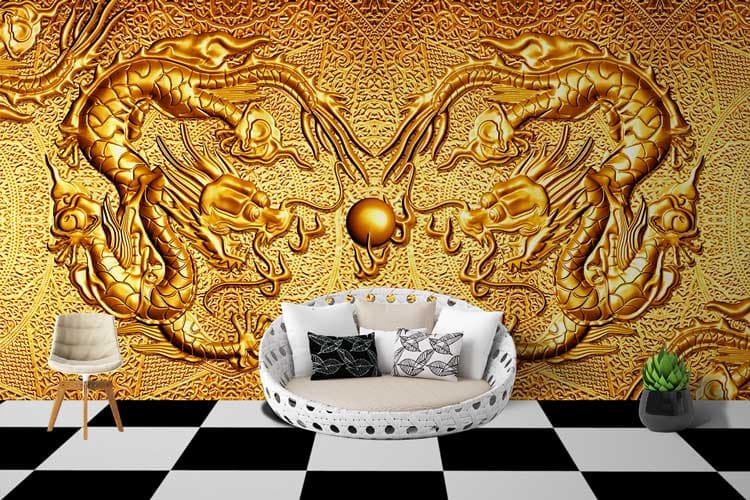 Golden Dragon Mural shown in a room