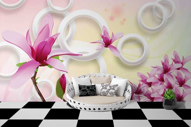 PinK Flower 3d Circles shown in a room