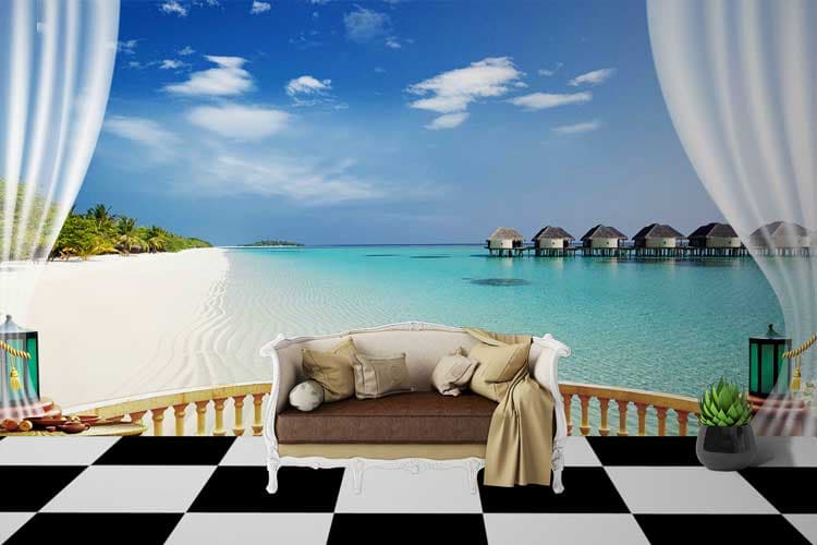 Ocean View 2 Serene Coastal Landscape Wallpaper shown in a room