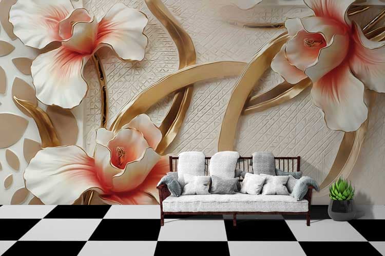 3D Flower Murals shown in a room
