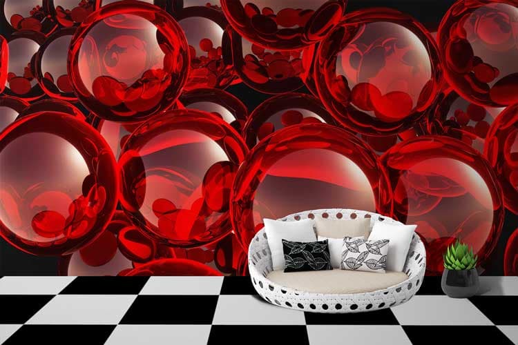 Red Crystal Balls Wallpaper shown in a room