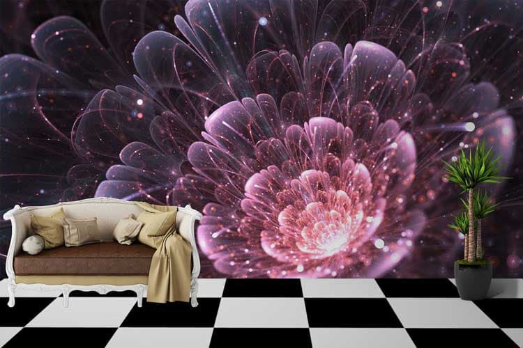 Elegant Pink Ocean Flower Wall Mural Wallpaper shown in a room