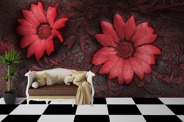 3D Red Flower shown in a room