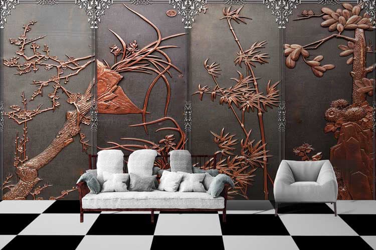 Bronze Mural shown in a room