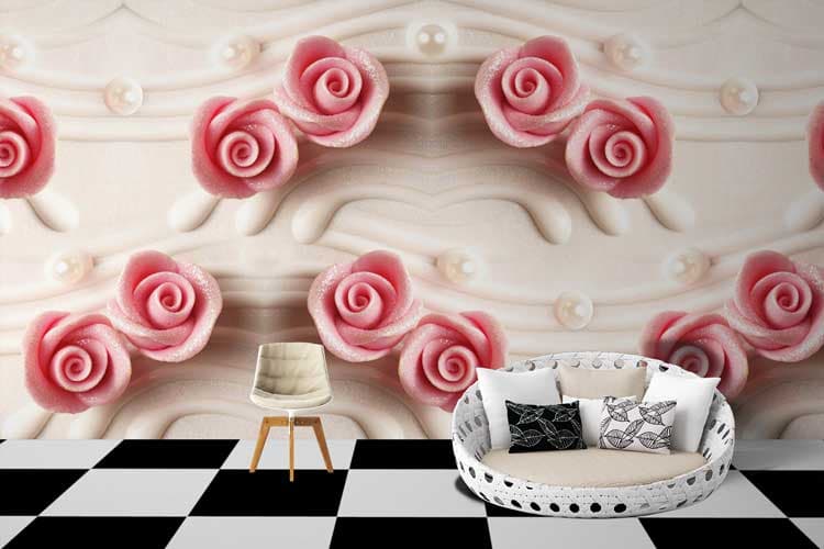 Wallpaper Mural of Roses Infused Wall shown in a room