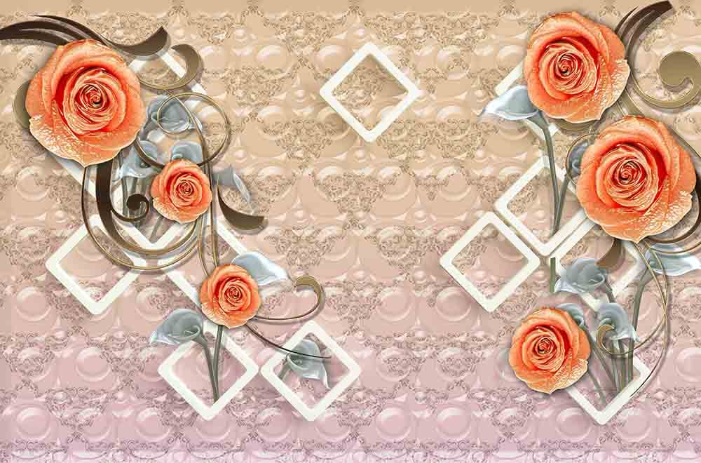 Orange Roses Abstract Wallpaper for Wall pattern detail