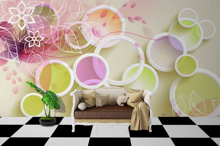 3D  Mirror Circles shown in a room
