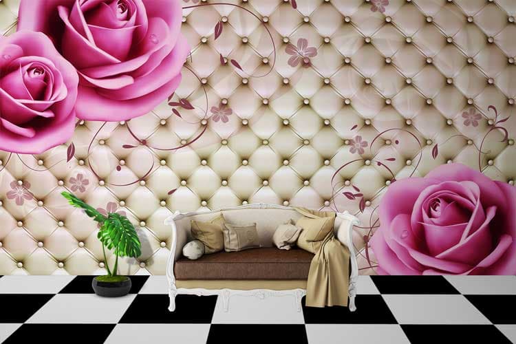 Pink Roses Lounge Wallpaper for Wall shown in a room